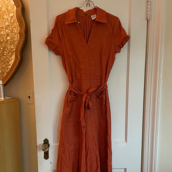 Rust Linen Anthropologie Jumpsuit Size 6 - Picture 7 of 9
